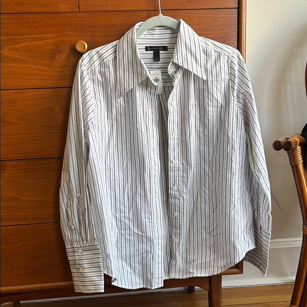 Men's Striped Shirt - White and Gray